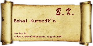 Behal Kurszán névjegykártya
